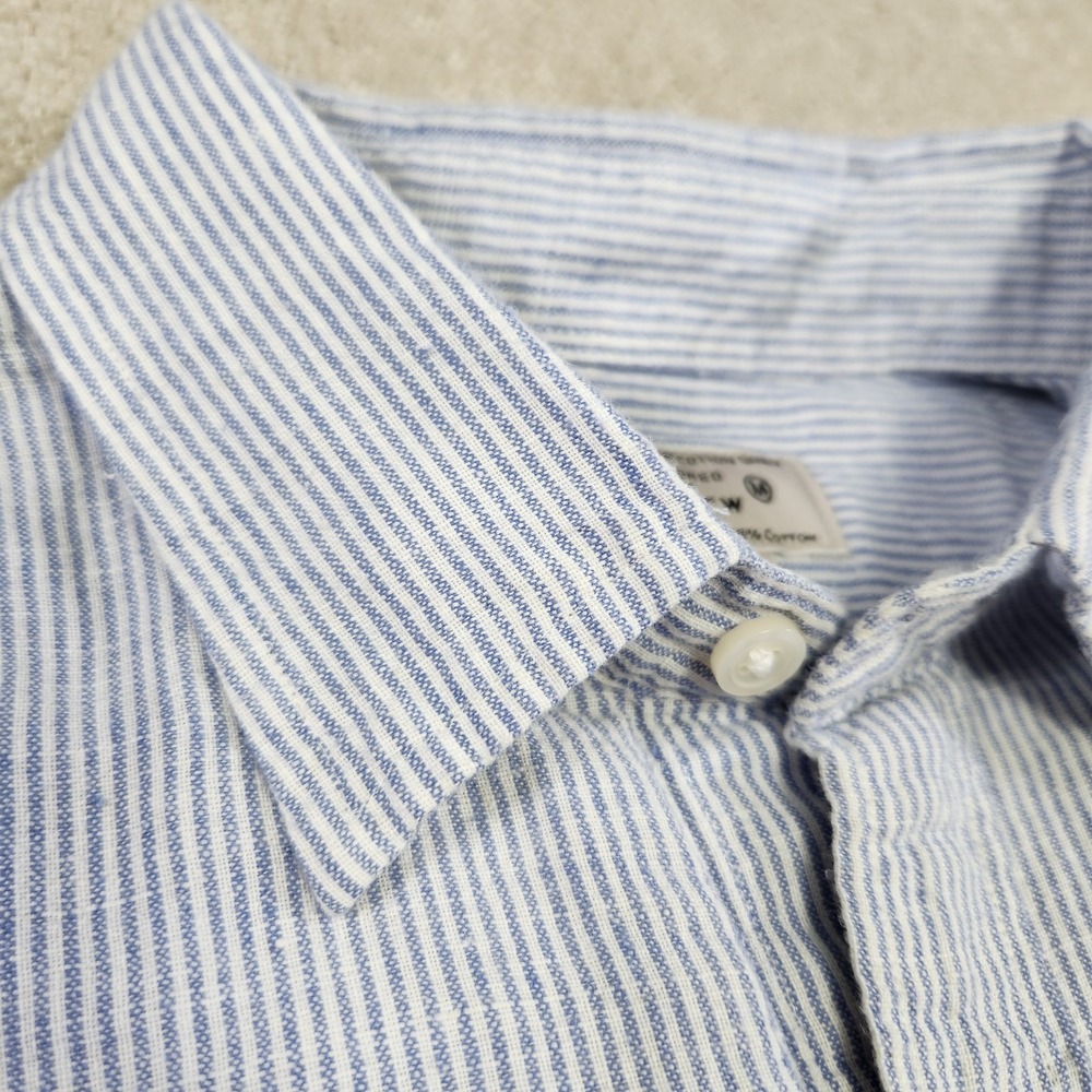 J Crew Chambray Linen Shirt Men Medium Blue Striped Button Up Rugged Wealth